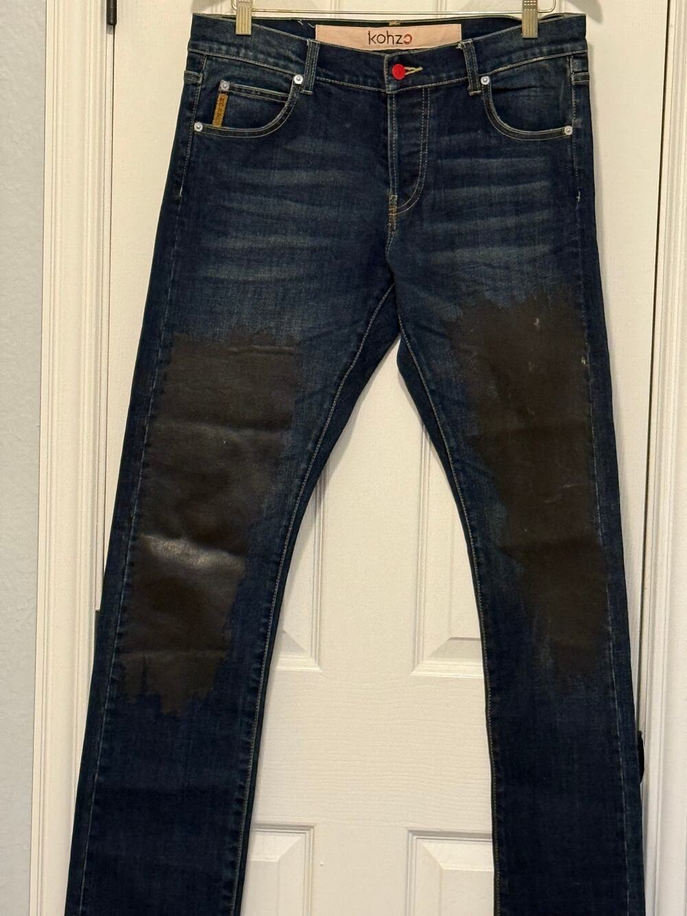 Kohzo Japan Mens Distressed Patched Knee Jeans Size 31x34 Dark Wash Grunge
